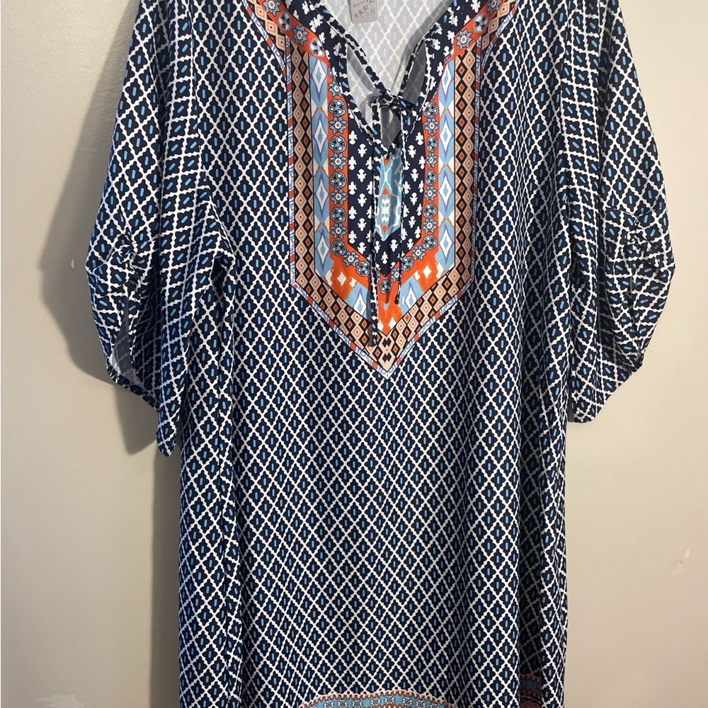 Elings Boutique Geometric Print Women's Dress- Navy and Orange